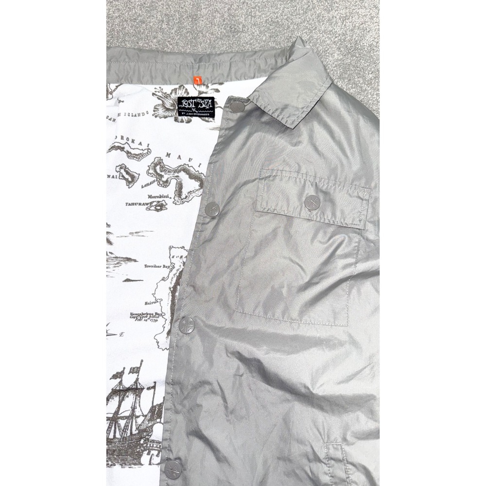 Lost Enterprises Lost At Sea Coach Jacket Grey Hawaii Map Lining Mens Large